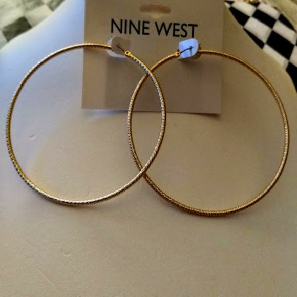 Nine West Jewelry - NINE WEST Glam Sparkly Gold Diamond Textured 2.5" Hoop Earrings**NEW!